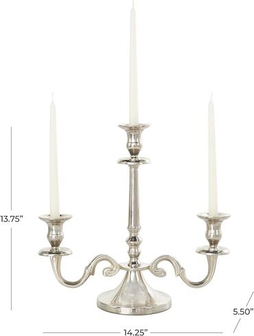 The Novogratz Aluminum Metal Scrolled Candelabra, 14" x 6" x 14", Silver in Kuwait