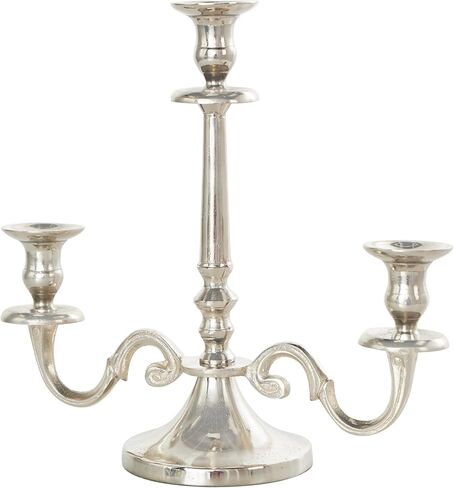 The Novogratz Aluminum Metal Scrolled Candelabra, 14" x 6" x 14", Silver in Kuwait