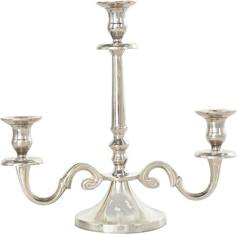 The Novogratz Aluminum Metal Scrolled Candelabra, 14" x 6" x 14", Silver in Kuwait