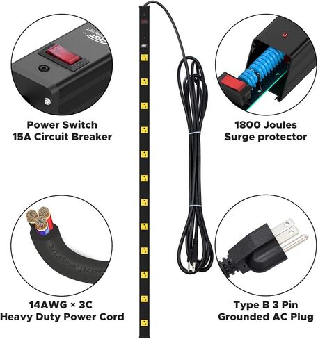 CRST واقي من التيار الكهربائي ذو مسافة واسعة من المعدن الثقيل مع قاطع دائرة 15 أمبير وسلك طويل إضافي 15 قدم 1800 جول (12 منفذ) in Kuwait