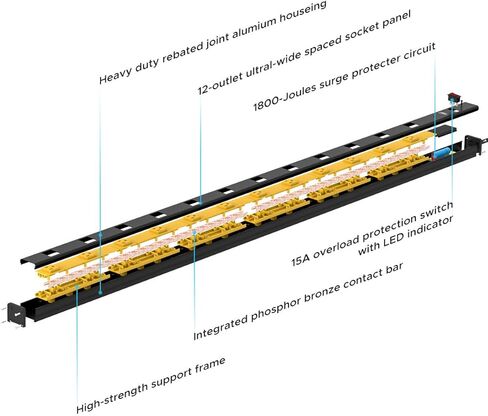 CRST واقي من التيار الكهربائي ذو مسافة واسعة من المعدن الثقيل مع قاطع دائرة 15 أمبير وسلك طويل إضافي 15 قدم 1800 جول (12 منفذ) in Kuwait