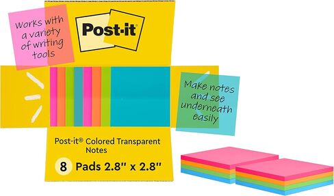 Post-it Transparent Notes, Clear Sticky Notes to Markup Textbooks and Planners Safely, Minimalist Aesthetic School Supplies for College Students, Stationery Artists, and More, 3x3 in, 12 Pads in Saudi Arabia