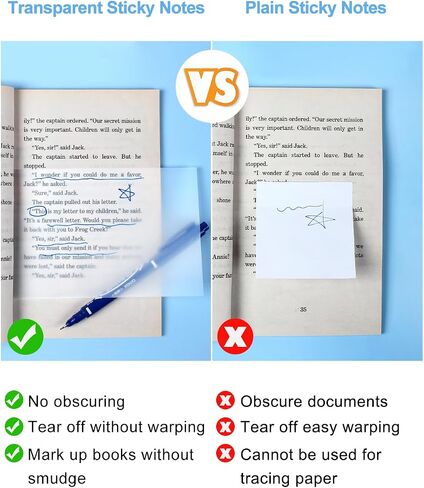 GEAoffice 450 Sheets Transparent Sticky Notes Set - 3x3 inch Clear Sticky Notes Tabs Colorful Self-Adhesive for Book Annotation, See Through Sticky Notes for Tracing, School & Office (9 Pack) in Saudi Arabia