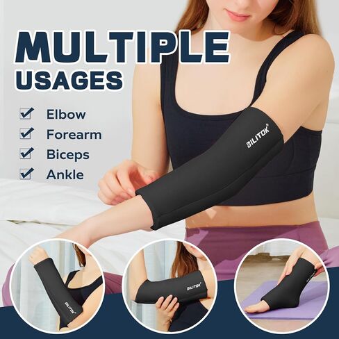 Elbow Ice Pack for Tendonitis and Tennis Elbow, Reusable Cold Compression Ice Pack Wrap Sleeve for Injuries, Calf Compression Sleeve for Pain Relief, Arthritis, Swelling, Golfers Arm (S Black) in Saudi Arabia