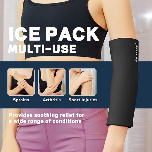 Elbow Ice Pack for Tendonitis and Tennis Elbow, Reusable Cold Compression Ice Pack Wrap Sleeve for Injuries, Calf Compression Sleeve for Pain Relief, Arthritis, Swelling, Golfers Arm (S Black) in Saudi Arabia