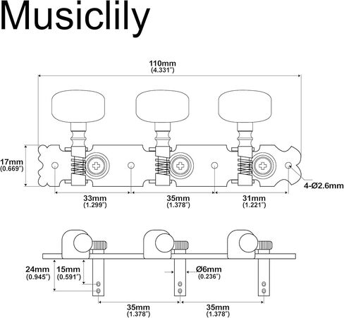 Musiclily 3+3 Acoustic Guitar Tuning Pegs Keys Tuners Machine Heads Set for Folk Guitar,Nickel in Kuwait