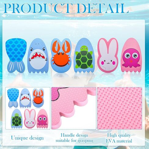 Deekin 6 Pcs Kids Cartoon Swimming Kickboard Summer Turtle Octopus Crab Rabbit Fishtail Shark Kickboard Learn Swim Kick Board Swimming Training Aid for Children Party Favor Pool Exercise Beach in Saudi Arabia