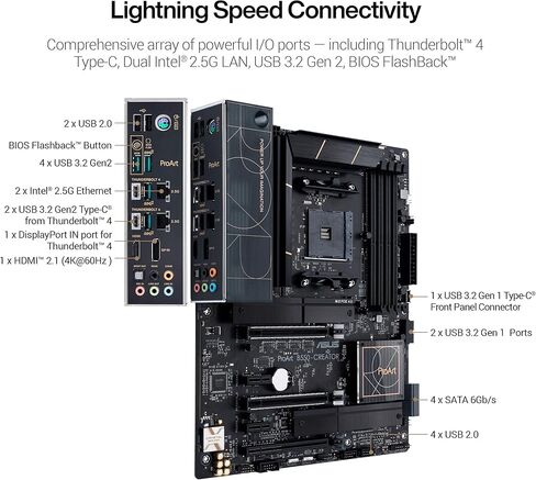 اللوحة الأم ASUS ProArt B550-Creator AMD (Ryzen 5000/3000) ATX (Thunderbolt™ 4، Dual M.2، PCIe 4.0، Dual 2.5 Gb Lan، DisplayPort/HDMI، USB 3.2 Gen 2 Type-A وType-C، ورؤوس RGB) in Saudi Arabia