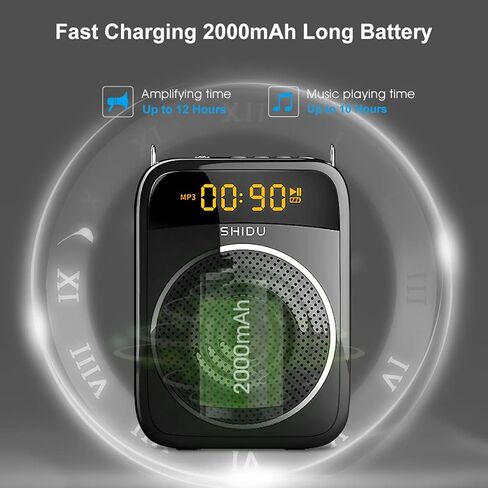 مضخم صوت للمعلمين مع سماعة ميكروفون، شاشة LED 2000 مللي أمبير قابلة لإعادة الشحن 15 وات بلوتوث مكبر صوت صغير محمول للمعلمين والمرشدين السياحيين والمدربين والاجتماعات in Kuwait