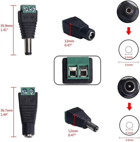10 Pairs DC Connector Plug12V Barrel Power BNC Jack Adapter Connector 5.5 X 2.1mm Male+Female for CCTV Camera led Terminal Connector in Saudi Arabia