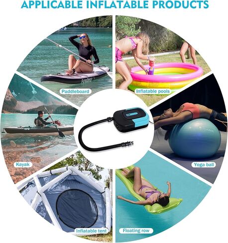 مضخة هواء كهربائية محمولة من FunWater SUP، 16 رطل لكل بوصة مربعة، ضاغط هواء للوحة التجديف، خيمة قابلة للنفخ، قارب، حمام سباحة، مضخة مجداف مع 6 فوهات in Saudi Arabia