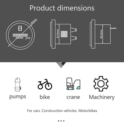 Small Engine Hour Meter, Hour Meter for Marine Generator Tractor Mower Golf cart Forklift (AC/DC 6-80V) in Kuwait