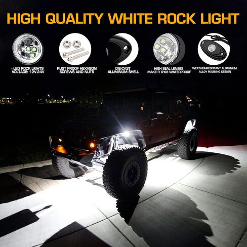 Rock Lights 4pcs White Rock Lights, Led Rock Lights for Jeep Truck Car Offroad ATV UTV SUV Boat Waterproof - 12V Rock Lights in Saudi Arabia