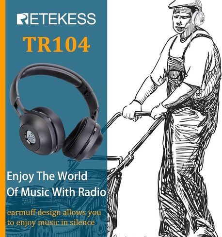 Retekess TR104 FM Radio Headphones, Radio Headset for Mowing, Digital Wireless Radio for Mowing, Walking, Riding, Powered by AAA Battery (Black) in Saudi Arabia