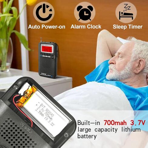 ZHIWHIS HRD-737 جهاز استقبال رقمي محمول كامل النطاق للطائرات/FM/AM/SW/CB/Air/VHF مع مؤقت للنوم وساعة منبه in Kuwait