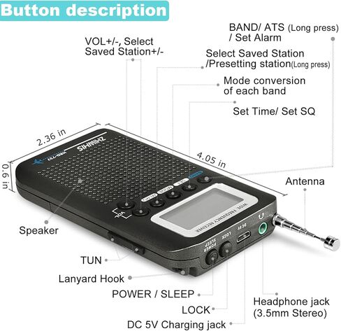 ZHIWHIS HRD-737 جهاز استقبال رقمي محمول كامل النطاق للطائرات/FM/AM/SW/CB/Air/VHF مع مؤقت للنوم وساعة منبه in Kuwait