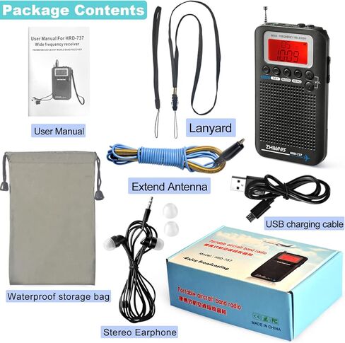 ZHIWHIS HRD-737 جهاز استقبال رقمي محمول كامل النطاق للطائرات/FM/AM/SW/CB/Air/VHF مع مؤقت للنوم وساعة منبه in Kuwait