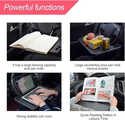 صينية عجلة قيادة 2 في 1 للسيارة، حامل طاولة مقعد السيارة على عجلة القيادة التلقائية لتناول الطعام، الكمبيوتر المحمول، الكمبيوتر اللوحي، iPad، الكمبيوتر المحمول، طاولة سفر السيارة، مناسبة لمعظم المركبات in Kuwait