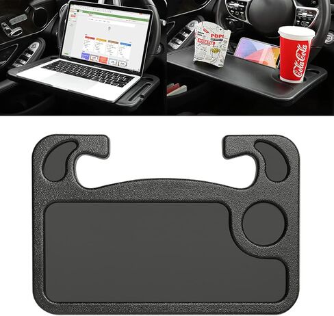صينية عجلة قيادة 2 في 1 للسيارة، حامل طاولة مقعد السيارة على عجلة القيادة التلقائية لتناول الطعام، الكمبيوتر المحمول، الكمبيوتر اللوحي، iPad، الكمبيوتر المحمول، طاولة سفر السيارة، مناسبة لمعظم المركبات in Kuwait