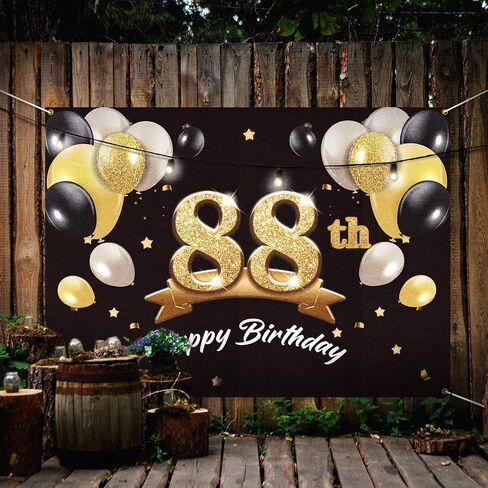Happy 88th Birthday Banner Backdrop - 88 Birthday Party Decorations Supplies for Men - Black Gold 4 x 6ft in Saudi Arabia