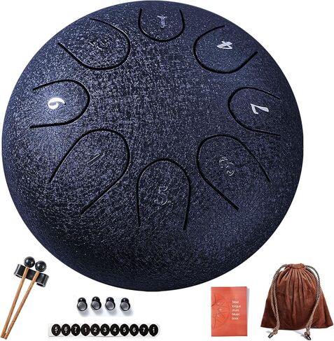 طبلة اللسان الفولاذية 8 ملاحظات 6 بوصات أدوات قرع يدوية طبلة الشفاء هدايا الآلات الموسيقية لعازفي الطبول المبتدئين والأطفال البالغين مع حقيبة سفر مبطنة (أزرق داكن) in Kuwait