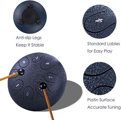 طبلة اللسان الفولاذية 8 ملاحظات 6 بوصات أدوات قرع يدوية طبلة الشفاء هدايا الآلات الموسيقية لعازفي الطبول المبتدئين والأطفال البالغين مع حقيبة سفر مبطنة (أزرق داكن) in Kuwait