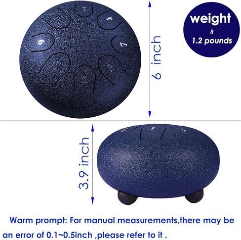 طبلة اللسان الفولاذية 8 ملاحظات 6 بوصات أدوات قرع يدوية طبلة الشفاء هدايا الآلات الموسيقية لعازفي الطبول المبتدئين والأطفال البالغين مع حقيبة سفر مبطنة (أزرق داكن) in Kuwait