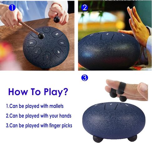 طبلة اللسان الفولاذية 8 ملاحظات 6 بوصات أدوات قرع يدوية طبلة الشفاء هدايا الآلات الموسيقية لعازفي الطبول المبتدئين والأطفال البالغين مع حقيبة سفر مبطنة (أزرق داكن) in Kuwait