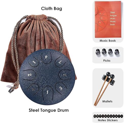 طبلة اللسان الفولاذية 8 ملاحظات 6 بوصات أدوات قرع يدوية طبلة الشفاء هدايا الآلات الموسيقية لعازفي الطبول المبتدئين والأطفال البالغين مع حقيبة سفر مبطنة (أزرق داكن) in Kuwait
