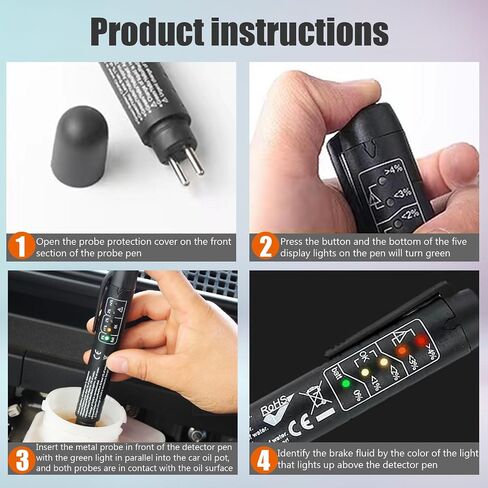 1 PC Car Brake Oil Test Pen, Brake Hydraulic Oil Moisture Analyzer with LED Indicator Lights, Universal Automotive Diagnostic Test Tool, Product Compatible with Most Car Models (Black) in Saudi Arabia