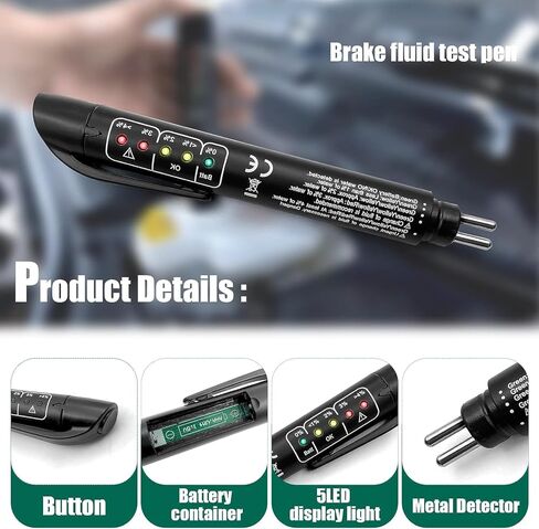 Brake Fluid Liquid Tester Pen, Brake Fluid Checker Brake Fluid Liquid Oil Tester Pen 5 Led Indicator Car Testing Tool Power Probe 3 with for Dot3/4/5 in Kuwait