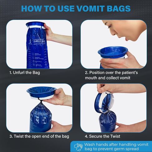 ROXALACE® Emesis Bags with Absorbent Powder for Nausea and Vomiting Relief - 20 Pack 1200ml, Travel-Friendly, Hygienic Solution for Motion Sickness, Morning Sickness, Caregiving, and Emergencies in Saudi Arabia