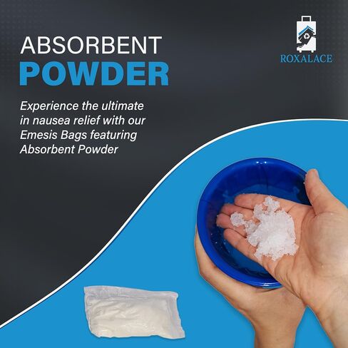 ROXALACE® Emesis Bags with Absorbent Powder for Nausea and Vomiting Relief - 20 Pack 1200ml, Travel-Friendly, Hygienic Solution for Motion Sickness, Morning Sickness, Caregiving, and Emergencies in Saudi Arabia