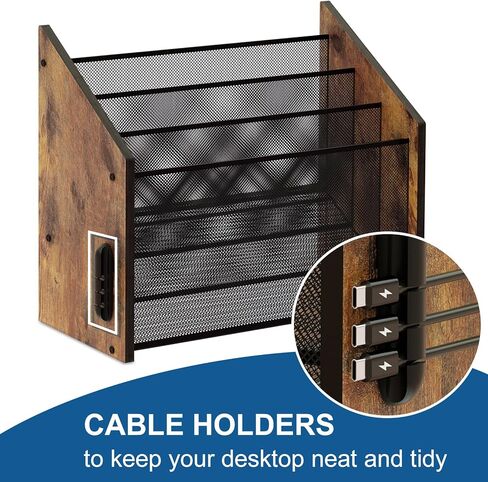 LUCYCAZ Vertical File Organizer - Triple File Holder, 3-Tier Wood Desk Organizer File Storage Paper Organizer for Desktop with Cable Manager, Desk File Sorter for Letters, Mails, Papers, Magazines in Kuwait