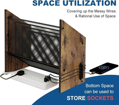 LUCYCAZ Vertical File Organizer - Triple File Holder, 3-Tier Wood Desk Organizer File Storage Paper Organizer for Desktop with Cable Manager, Desk File Sorter for Letters, Mails, Papers, Magazines in Kuwait