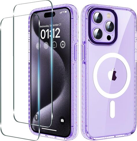 حافظة لهاتف iPhone 15 Pro Max، مغناطيسية ومقاومة للصدمات للغاية [واقي شاشة زجاجي] [حماية من الدرجة العسكرية بطول 12 قدم] [متوافق مع MagSafe] [غير أصفر] غطاء هاتف نحيف - 6.7 بوصة (2023)، وردي in Saudi Arabia