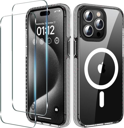 حافظة لهاتف iPhone 15 Pro Max، مغناطيسية ومقاومة للصدمات للغاية [واقي شاشة زجاجي] [حماية من الدرجة العسكرية بطول 12 قدم] [متوافق مع MagSafe] [غير أصفر] غطاء هاتف نحيف - 6.7 بوصة (2023)، وردي in Saudi Arabia