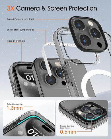 حافظة لهاتف iPhone 15 Pro Max، مغناطيسية ومقاومة للصدمات للغاية [واقي شاشة زجاجي] [حماية من الدرجة العسكرية بطول 12 قدم] [متوافق مع MagSafe] [غير أصفر] غطاء هاتف نحيف - 6.7 بوصة (2023)، وردي in Saudi Arabia