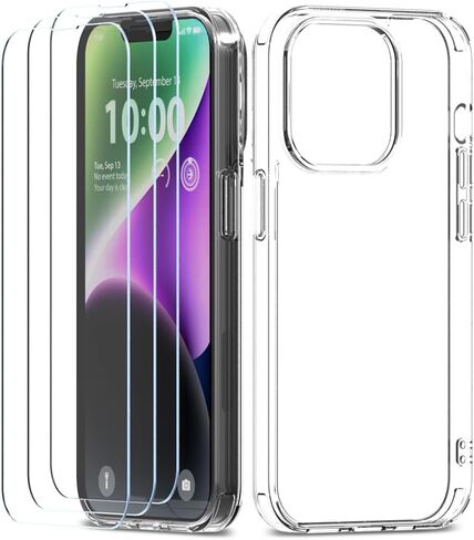 واقي شاشة لهاتف iPhone 14 [حزمة ممتازة] [تم اختبار السقوط من الدرجة العسكرية] [لا يصفر المصد] - حافظة شفافة + 3 عبوات من الزجاج المقسى (2022/6.1 بوصة) in Kuwait