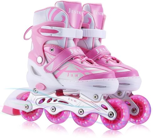 Adjustable Inline Skates for Girls Boys Beginners, Kids Roller Skates with All Illuminating Wheels in Saudi Arabia
