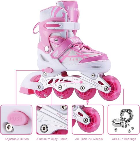 Adjustable Inline Skates for Girls Boys Beginners, Kids Roller Skates with All Illuminating Wheels in Saudi Arabia