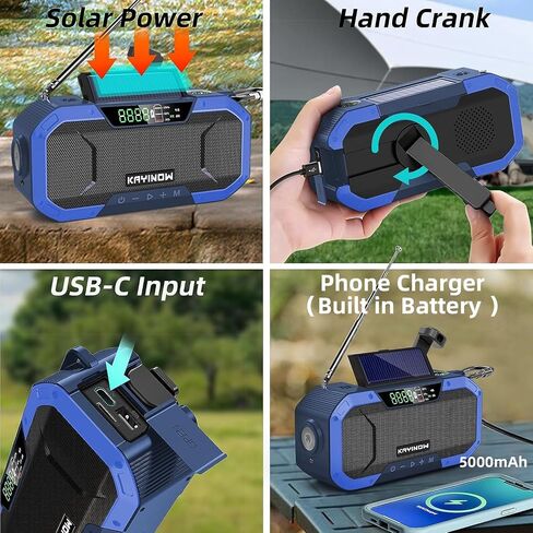 Emergency Radio Hand Crank Solar,Portable AM FM NOAA Weather Digital Radio,Waterproof Wind Up Rechargeable Radio with 5000mAh Battery Power,Flashlight Cell Phone Charger,Reading Lamp,Outdoor Survival in Saudi Arabia