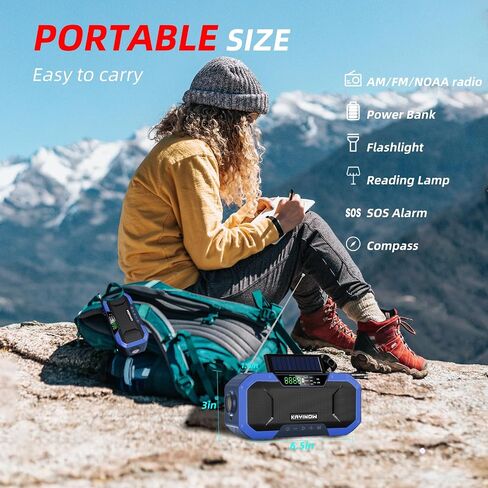 Emergency Radio Hand Crank Solar,Portable AM FM NOAA Weather Digital Radio,Waterproof Wind Up Rechargeable Radio with 5000mAh Battery Power,Flashlight Cell Phone Charger,Reading Lamp,Outdoor Survival in Saudi Arabia