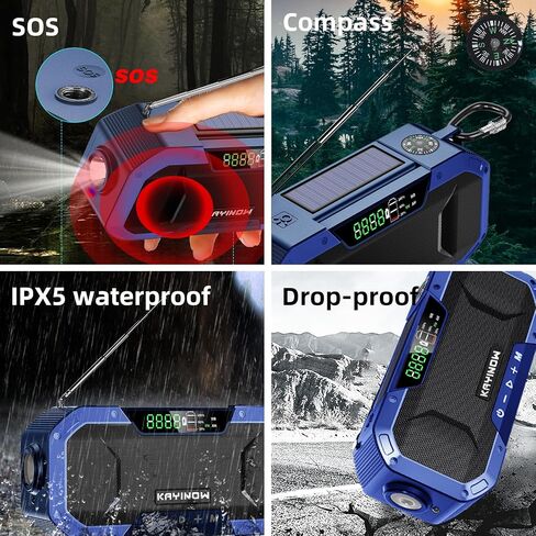 Emergency Radio Hand Crank Solar,Portable AM FM NOAA Weather Digital Radio,Waterproof Wind Up Rechargeable Radio with 5000mAh Battery Power,Flashlight Cell Phone Charger,Reading Lamp,Outdoor Survival in Saudi Arabia