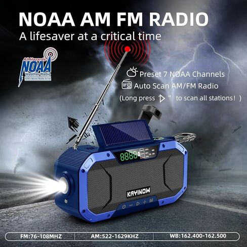 Emergency Radio Hand Crank Solar,Portable AM FM NOAA Weather Digital Radio,Waterproof Wind Up Rechargeable Radio with 5000mAh Battery Power,Flashlight Cell Phone Charger,Reading Lamp,Outdoor Survival in Saudi Arabia