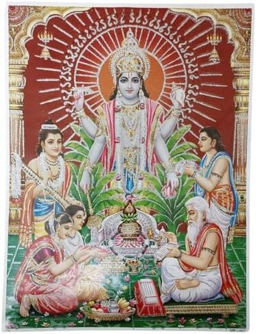 Satyanarayana Photo Vishnu Avtar Photo Satyanarayan Photo Satyanarayana Swamy Pooja Photo Diwali Dhanteras Size 16x12 Inch (Red) in Saudi Arabia