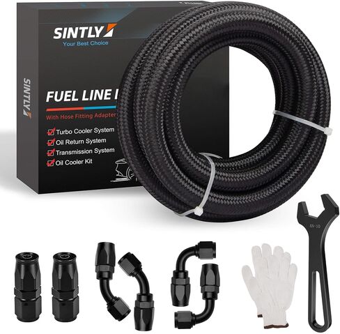 8AN 20FT Fuel Line Hose Kit, AN8 CPE Braided Nylon Fuel Line with 10PCS Swivel Fuel Hose Fitting Adapter Kit Black in Kuwait