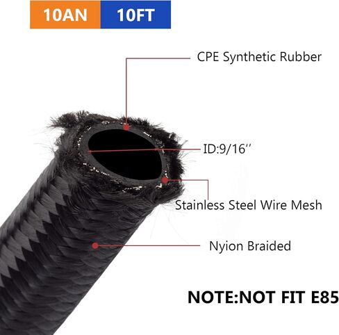 8AN 20FT Fuel Line Hose Kit, AN8 CPE Braided Nylon Fuel Line with 10PCS Swivel Fuel Hose Fitting Adapter Kit Black in Kuwait