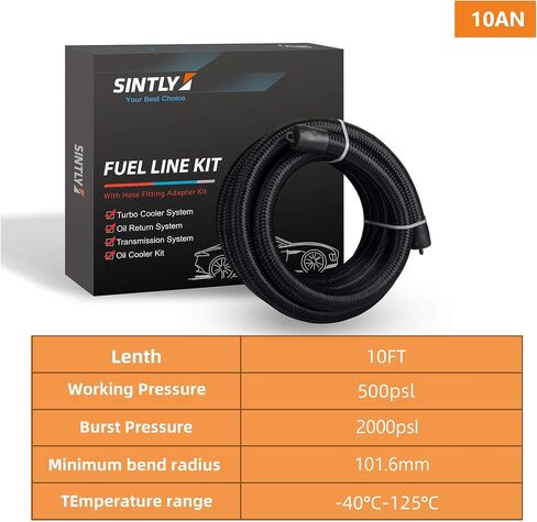 8AN 20FT Fuel Line Hose Kit, AN8 CPE Braided Nylon Fuel Line with 10PCS Swivel Fuel Hose Fitting Adapter Kit Black in Kuwait