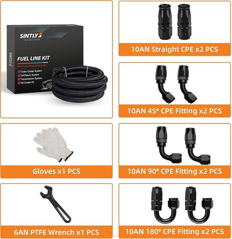 8AN 20FT Fuel Line Hose Kit, AN8 CPE Braided Nylon Fuel Line with 10PCS Swivel Fuel Hose Fitting Adapter Kit Black in Kuwait